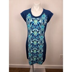 Title Nine Gidget Geometric Cap Sleeve Casual Dress Women's Size M Navy Blue